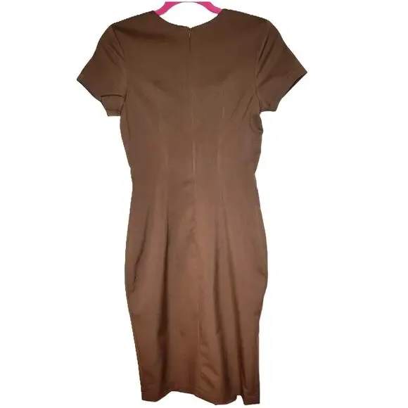 Beautiful Vintage Brown Pencil Dress Cheetah fabric buttons - Picture 2 of 9